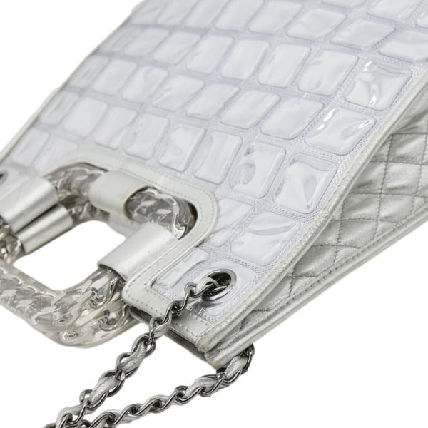 CHANEL Large Vinyl Ice Cube Shopper Tote Bag Silver