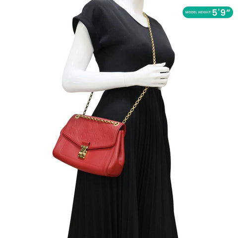 LOUIS VUITTON Saint Germain PM Monogram Empreinte Leather Shoulder Bag Cerise