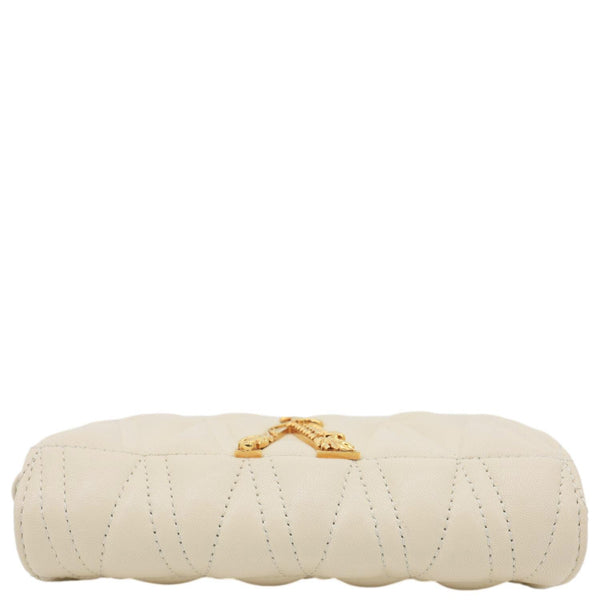 VERSACE Virtus Flap Mini Quilted Leather Chain Crossbody Bag Off White