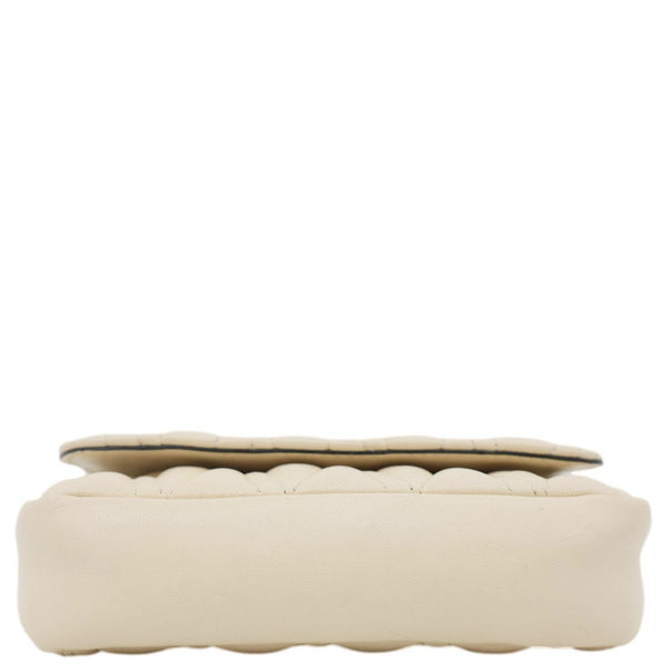 VERSACE Virtus Flap Mini Quilted Leather Chain Crossbody Bag Off White