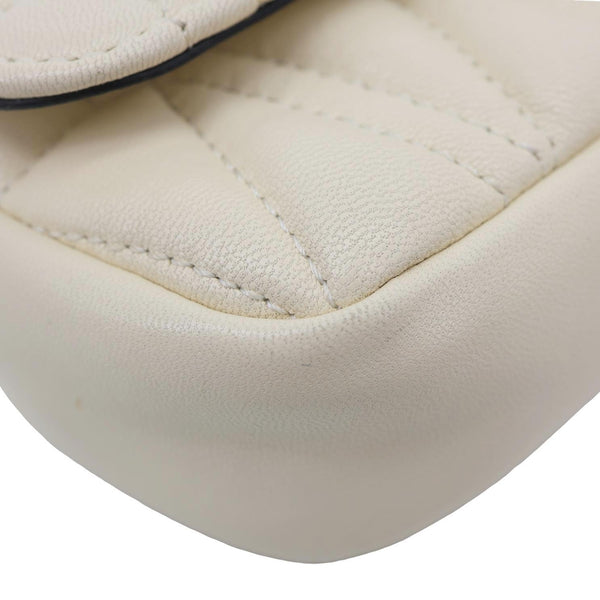 VERSACE Virtus Flap Mini Quilted Leather Chain Crossbody Bag Off White