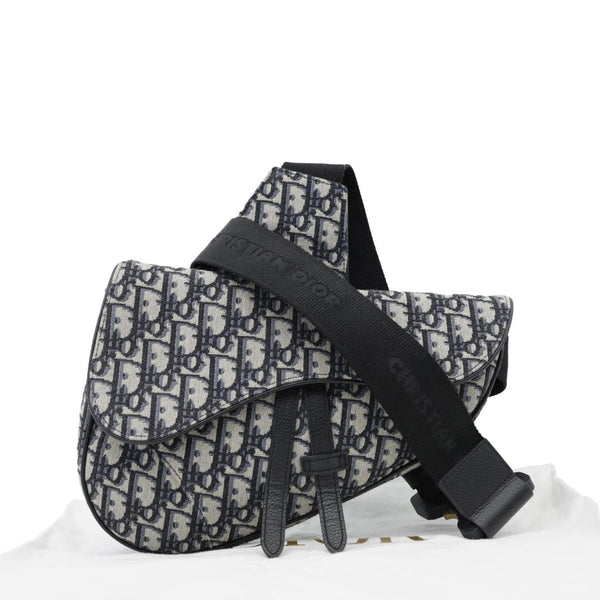 CHRISTIAN DIOR Saddle Oblique Jacquard Crossbody Bag Navy Blue