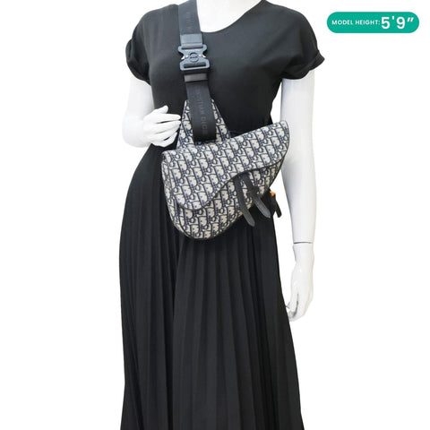 CHRISTIAN DIOR Saddle Oblique Jacquard Crossbody Bag Navy Blue