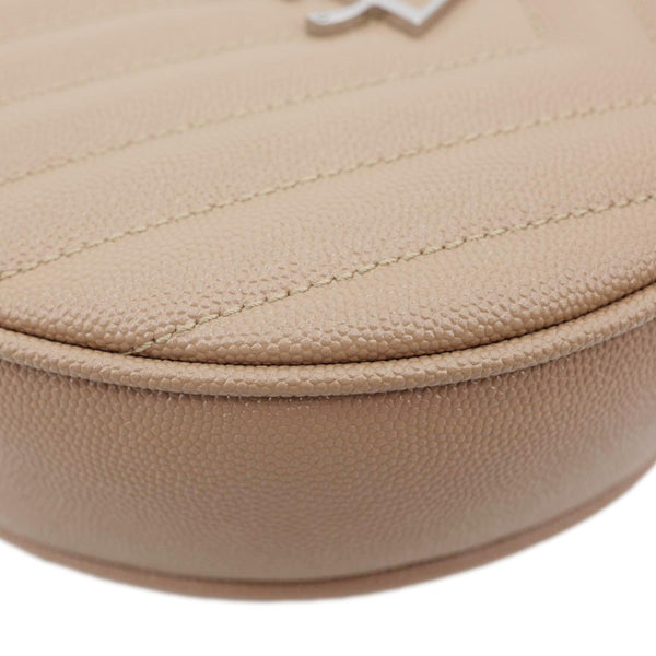 YVES SAINT LAURENT Vinyle Round Chevron Leather Camera Crossbody Bag Beige