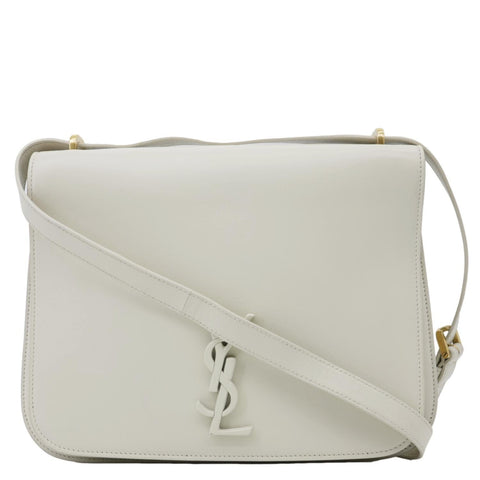 YVES SAINT LAURENT Spontini Monogram Medium Calfskin Leather Satchel Bag Off White