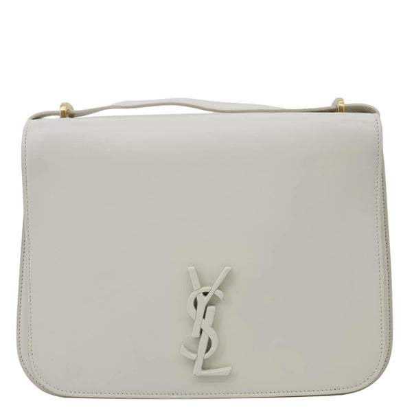 YVES SAINT LAURENT Spontini Monogram Medium Calfskin Leather Satchel Bag Off White