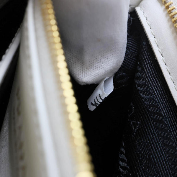 PRADA Diagramme Flap Leather Crossbody Bag White