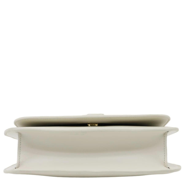 YVES SAINT LAURENT Spontini Monogram Medium Calfskin Leather Satchel Bag Off White