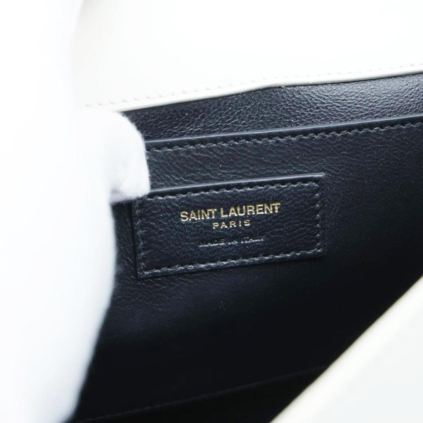 YVES SAINT LAURENT Spontini Monogram Medium Calfskin Leather Satchel Bag Off White