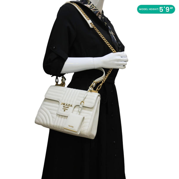 PRADA Diagramme Flap Leather Crossbody Bag White