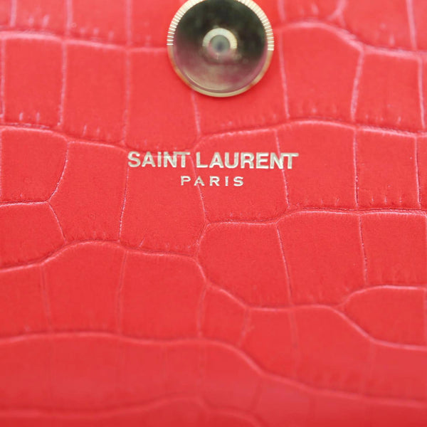 YVES SAINT LAURENT Kate Tassel Crocodile Embossed Leather Wallet Red