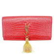 YVES SAINT LAURENT Kate Tassel Crocodile Embossed Leather Wallet Red