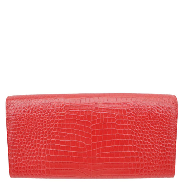 YVES SAINT LAURENT Kate Tassel Crocodile Embossed Leather Wallet Red