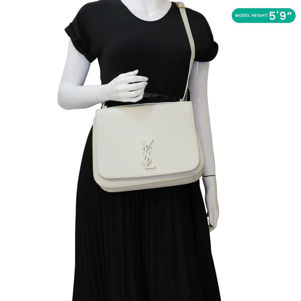 YVES SAINT LAURENT Spontini Monogram Medium Calfskin Leather Satchel Bag Off White