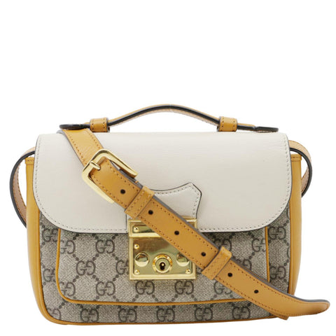 GUCCI Padlock Front Pocket Flap Mini GG Canvas Shoulder Bag Beige 658487
