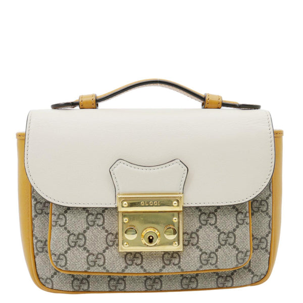 GUCCI Padlock Front Pocket Flap Mini GG Canvas Shoulder Bag Beige 658487