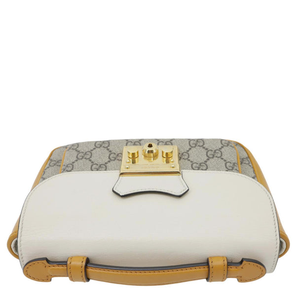 GUCCI Padlock Front Pocket Flap Mini GG Canvas Shoulder Bag Beige 658487