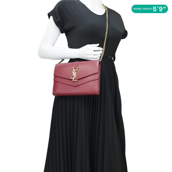 YVES SAINT LAURENT Sulpice Chain Smooth Calfskin Shoulder Bag Red