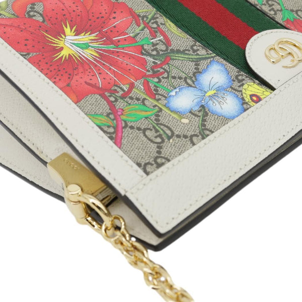 GUCCI Ophidia Web Small GG Floral Canvas Chain Shoulder Bag Off White 503877