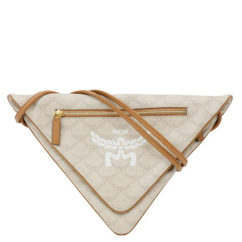 MCM Triangle Lauretos Visetos Canvas Pouch Shoulder Bag Beige
