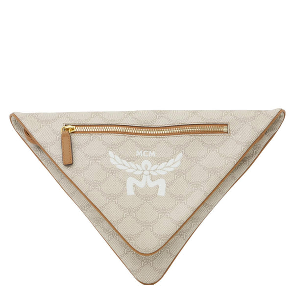 MCM Triangle Lauretos Visetos Canvas Pouch Shoulder Bag Beige