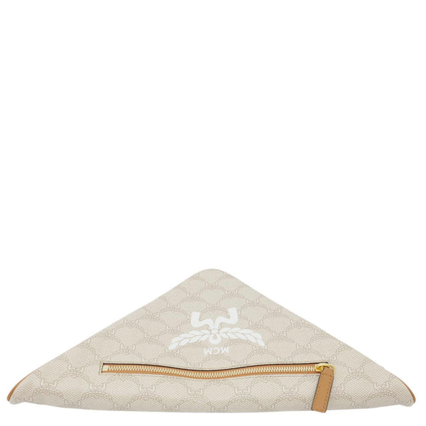 MCM Triangle Lauretos Visetos Canvas Pouch Shoulder Bag Beige