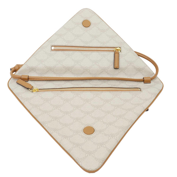 MCM Triangle Lauretos Visetos Canvas Pouch Shoulder Bag Beige