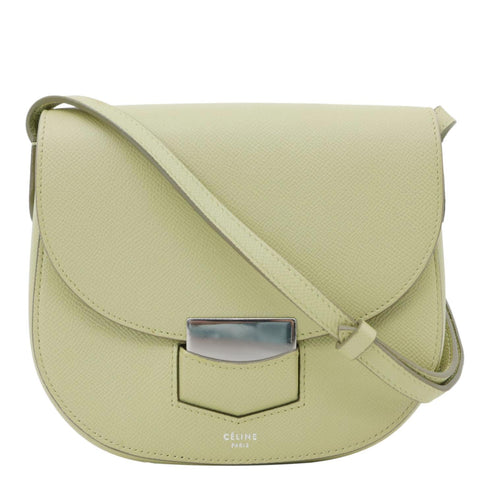 CELINE Trotteur Small Grained Calfskin Leather Shoulder Bag Sage