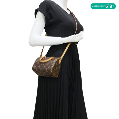 LOUIS VUITTON Nano Speedy Bandouliere Monogram Canvas Crossbody Bag Brown