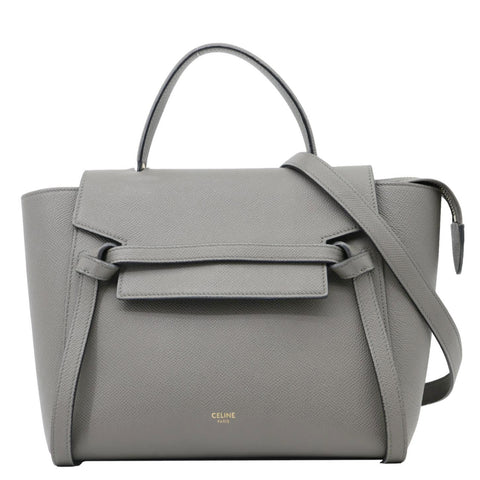 CELINE Mini Belt Grained Calfskin Leather Shoulder Bag Grey