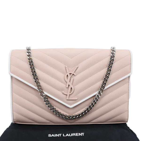 YVES SAINT LAURENT Envelope Flap Chevron Caviar Leather Chain Shoulder Bag Pink