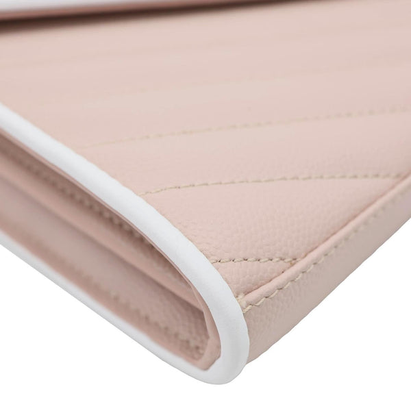 YVES SAINT LAURENT Envelope Flap Chevron Caviar Leather Chain Shoulder Bag Pink