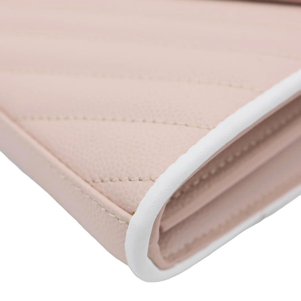 YVES SAINT LAURENT Envelope Flap Chevron Caviar Leather Chain Shoulder Bag Pink