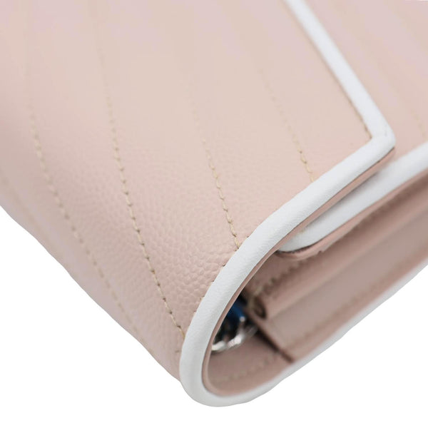 YVES SAINT LAURENT Envelope Flap Chevron Caviar Leather Chain Shoulder Bag Pink