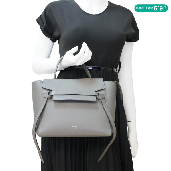 CELINE Mini Belt Grained Calfskin Leather Shoulder Bag Grey