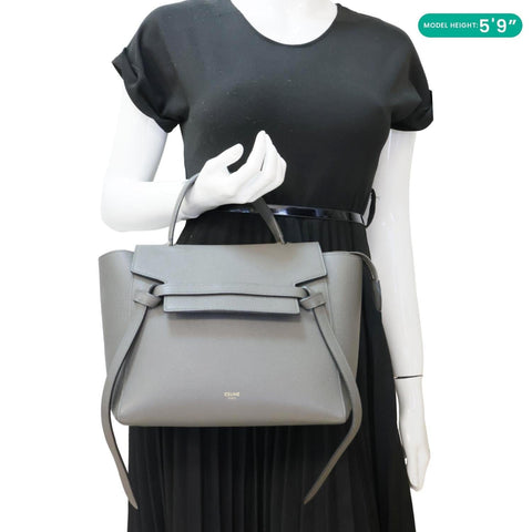 CELINE Mini Belt Grained Calfskin Leather Shoulder Bag Grey