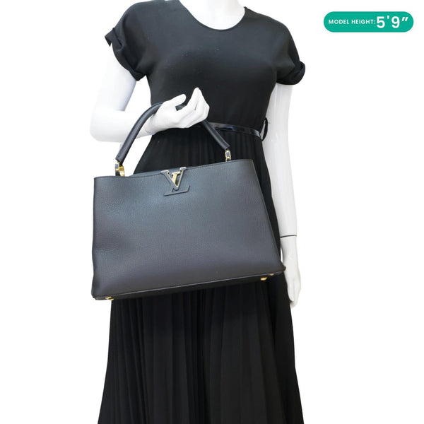 LOUIS VUITTON Capucines Taurillon Leather Satchel Bag Black