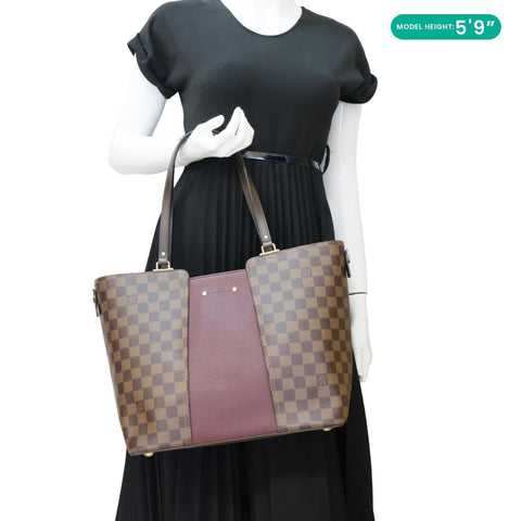LOUIS VUITTON Jersey Damier Ebene Tote Bag Bordeaux