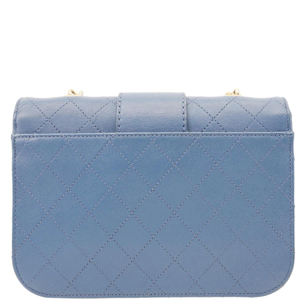 CHANEL Front Chain Flap Quilted Leather Shoulder Bag Blue