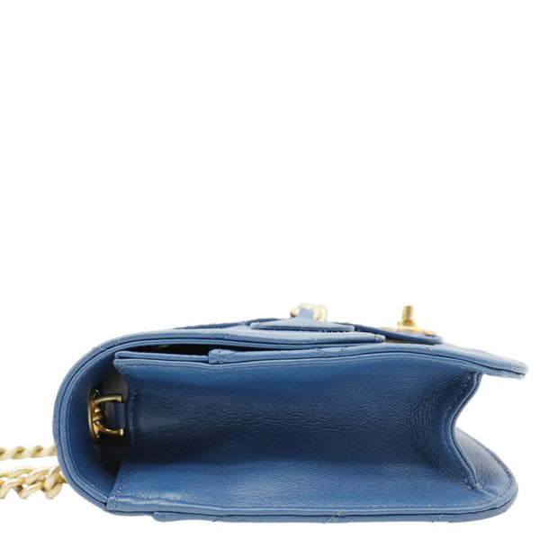 CHANEL Front Chain Flap Quilted Leather Shoulder Bag Blue