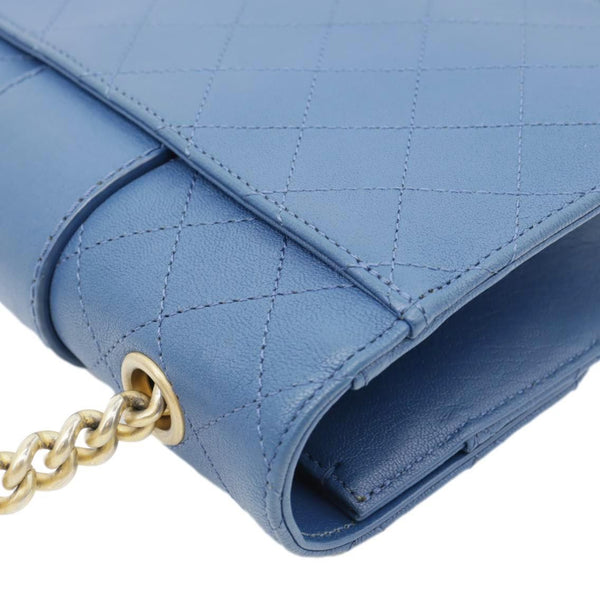 CHANEL Front Chain Flap Quilted Leather Shoulder Bag Blue