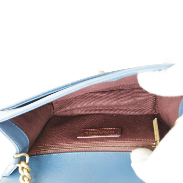 CHANEL Front Chain Flap Quilted Leather Shoulder Bag Blue