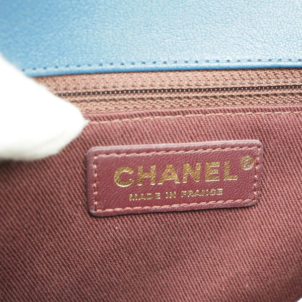 CHANEL Front Chain Flap Quilted Leather Shoulder Bag Blue