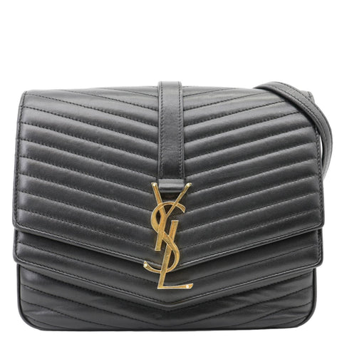 YVES SAINT LAURENT Sulpice Medium Matelasse Chevron Leather Crossbody Bag Black