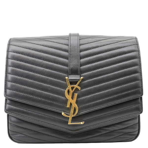 YVES SAINT LAURENT Sulpice Medium Matelasse Chevron Leather Crossbody Bag Black