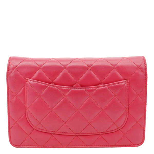 CHANEL Quilted Lambskin Leather Wallet On Chain Bag Dark Pink