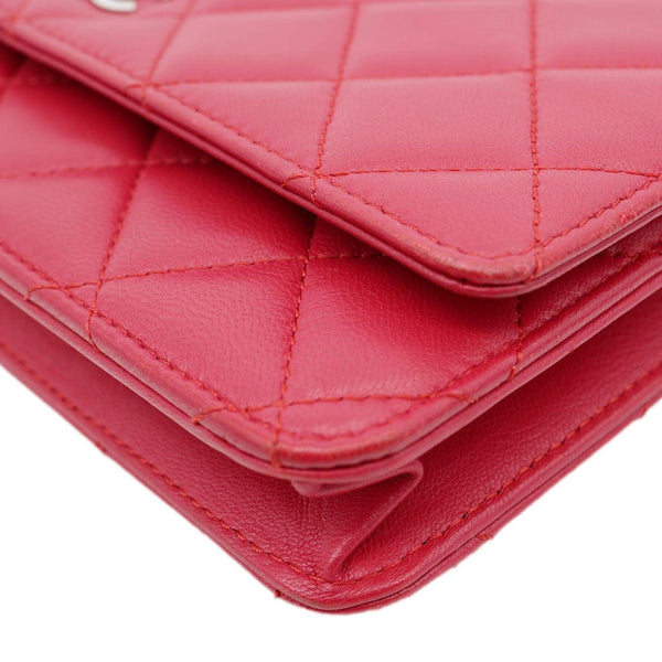 CHANEL Quilted Lambskin Leather Wallet On Chain Bag Dark Pink
