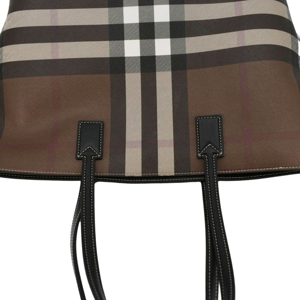 BURBERRY Check E-Canvas Brown Tote Bag upper side look
