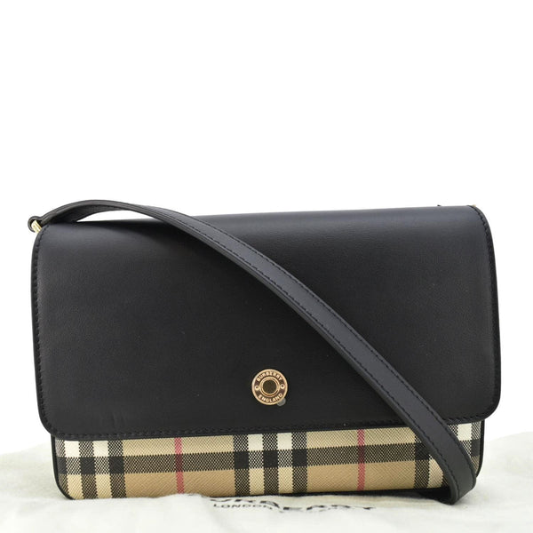 BURBERRY Hampshire Vintage Check Leather Black Crossbody Bag front side