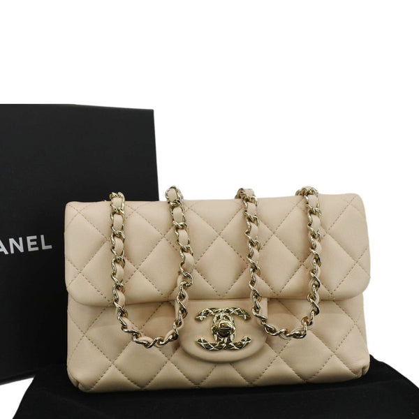 CHANEL Mini Rectangular Flap Quilted Leather Crossbody Bag Beige front side